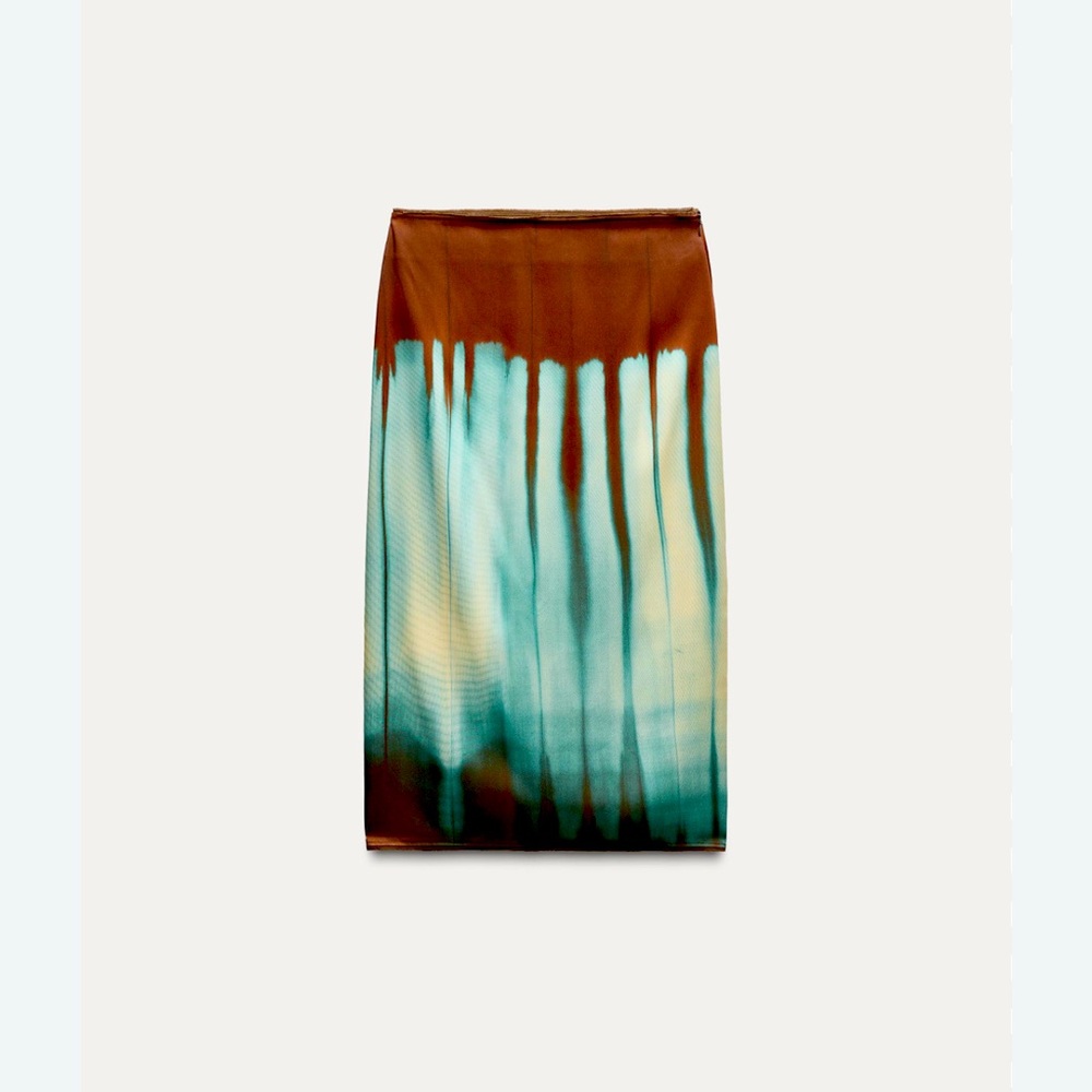 ZARA stunning Satin effect Brown and Green rye dye Midi Pencil Skirt🔥🔥🔥